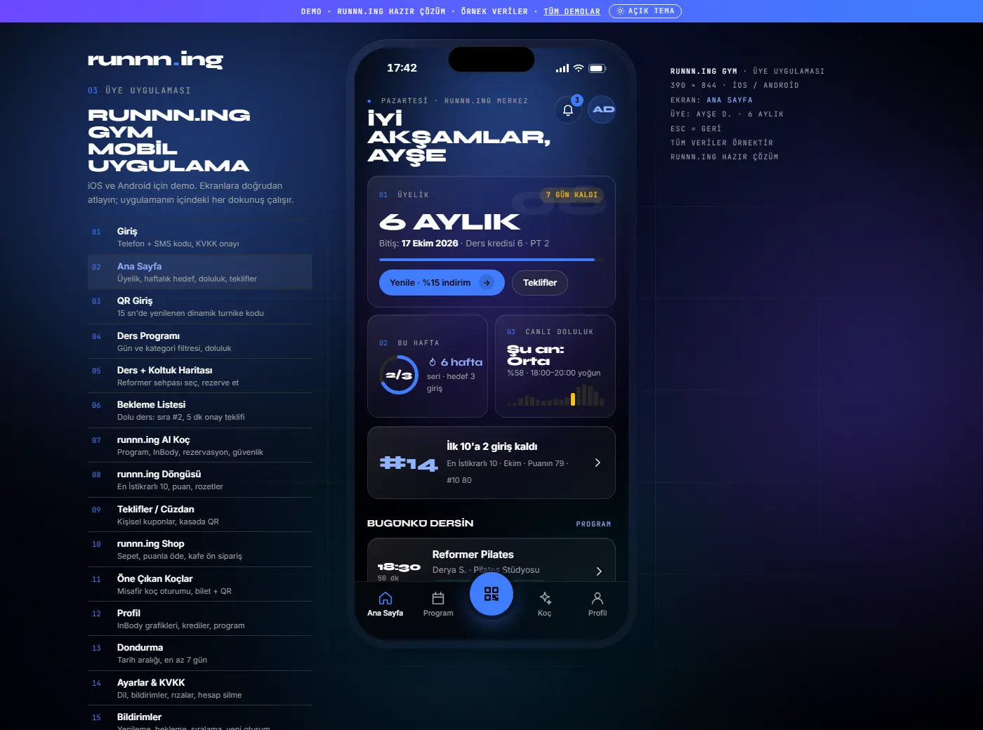 Member app demo screen
