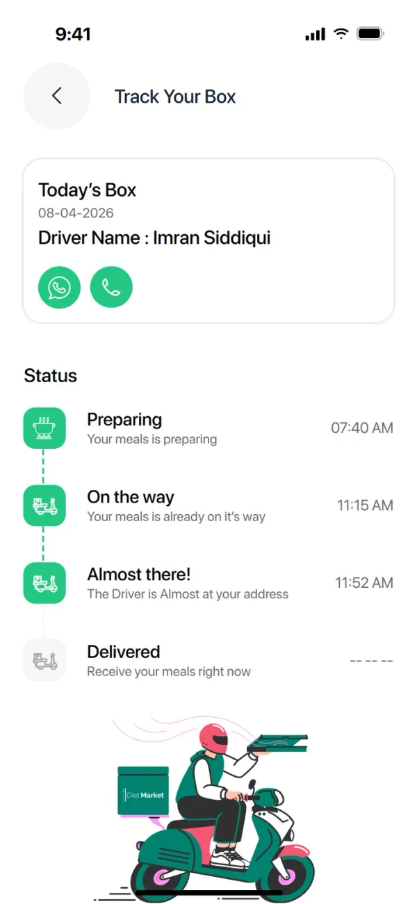 Preparing, on the way, delivered. The driver is one tap away.