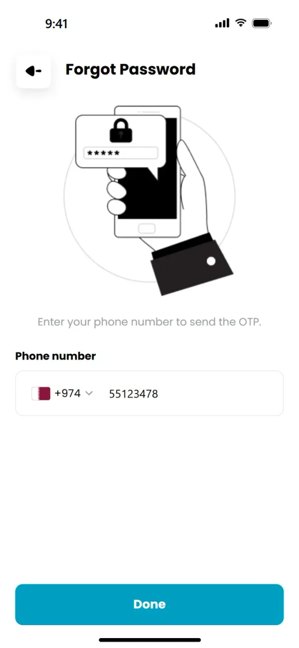 Forgot password: one field, one button pinned to the thumb zone.