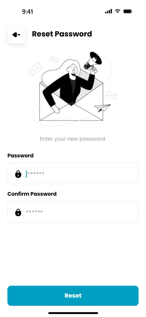 Set a new password and the stack resets straight to log in. No back-button trap.