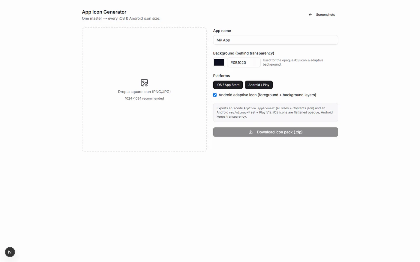 An icon generator alongside it, for the other asset every store asks for.