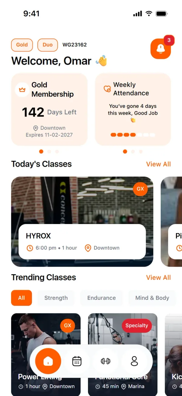 Home is server-driven, so the gym can rearrange it without an app release.