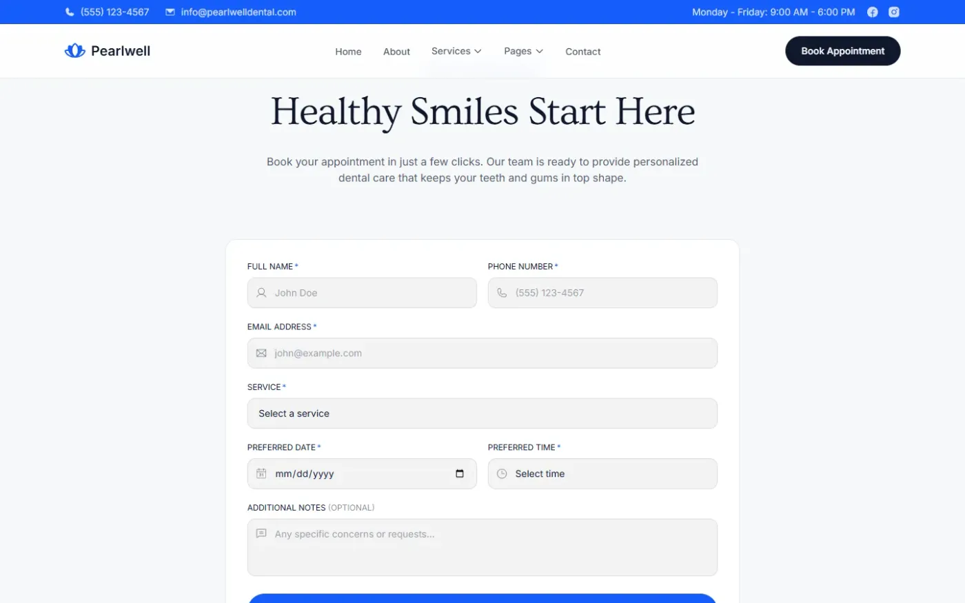 The appointment page, where a visit becomes a booking.