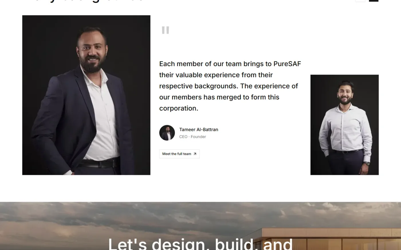 The team, with the founder's quote.