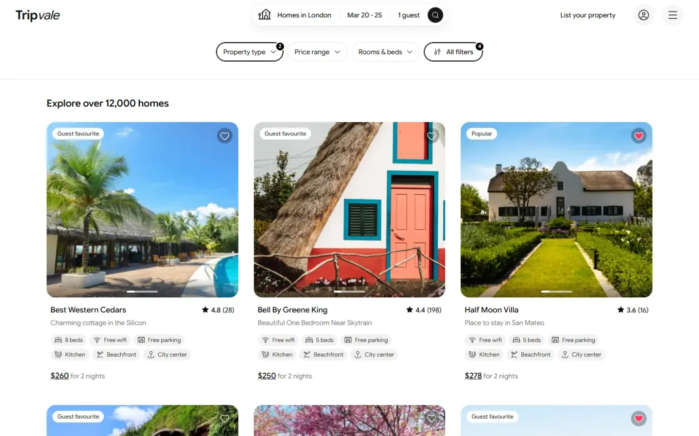 Stay search, with filters and a live map.