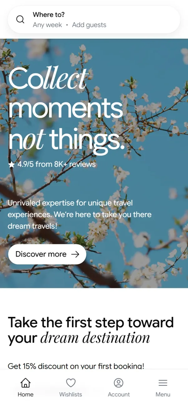 The home page on a phone.