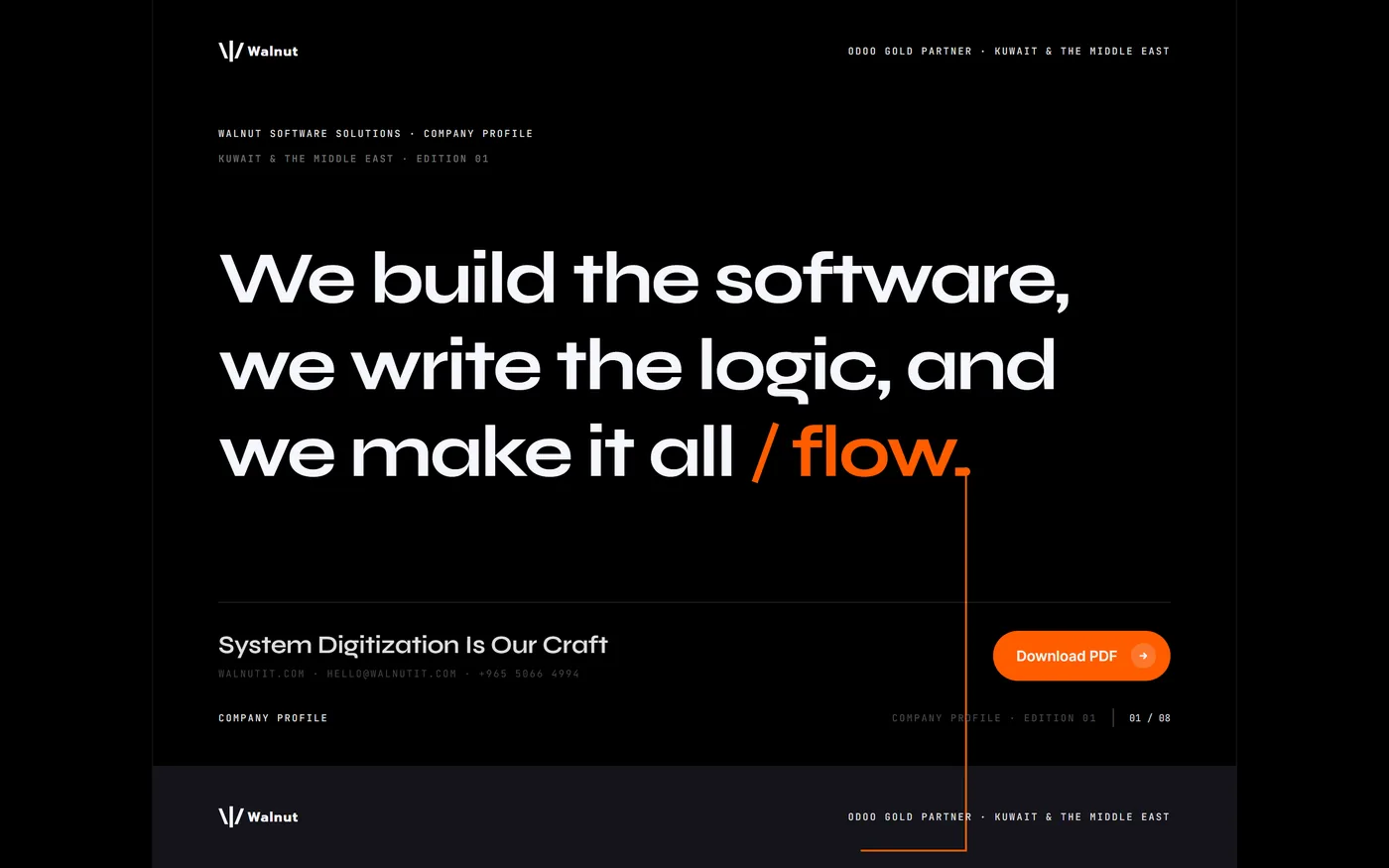 The company profile, which reads on screen and exports to print.