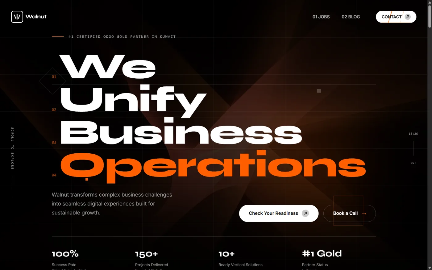 The site. Display type at full weight, one accent, nothing decorative.
